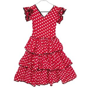 VTG 60s Red Swing Square Rockabilly‎ Dress Red Polka Dots Minnie Mouse Sz Small